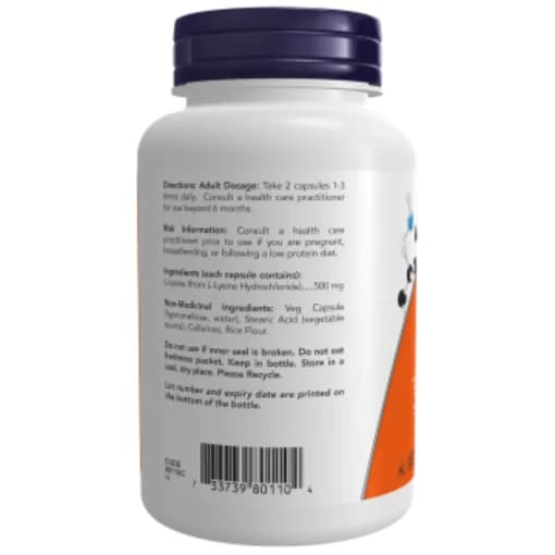 ال لیزین ناو 500 میلی گرم 100 عدد NOW L-Lysine — تصویر ۲
