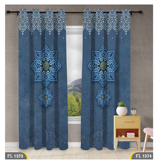 پرده پانچی آبی با طرح سنتی کد FL1374