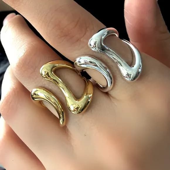 انگشتر زنانه مینیمال پینترستی رنگ طلایی و نقره ای آبکاری نقره رنگ ثابت فری سایز Freesize کدzsm