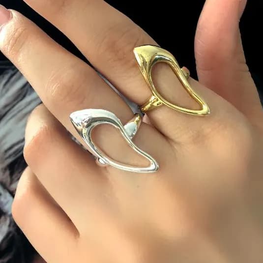 انگشتر زنانه مینیمال یونیک رنگ طلایی و نقره ای آبکاری نقره رنگ ثابت فری سایز Freesize کد zsm