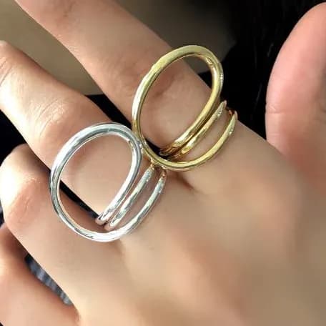 انگشتر مینیمال زنانه طرح خطی دایره ای رنگ طلایی و نقره ای آبکاری نقره رنگ ثابت فری سایز Freesize کدzsm