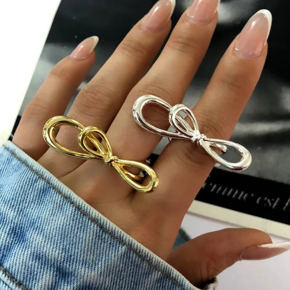 انگشتر زنانه گره پاپیونی رنگ طلایی و نقره ای آبکاری نقره رنگ ثابت فری سایز Freesize کد zsm