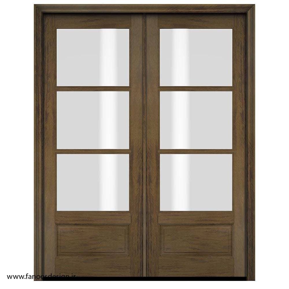 درب دولنگه چوبی با رنگ کرم و طرح کلاسیک کد 4088