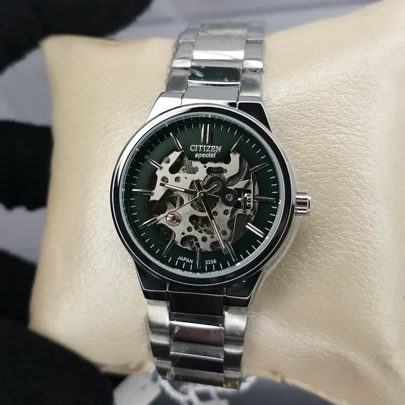 ساعت مچی اتومات عقربه ای زنانه سیتیزن اسپشیال نقره ای سبز مدل 2206G