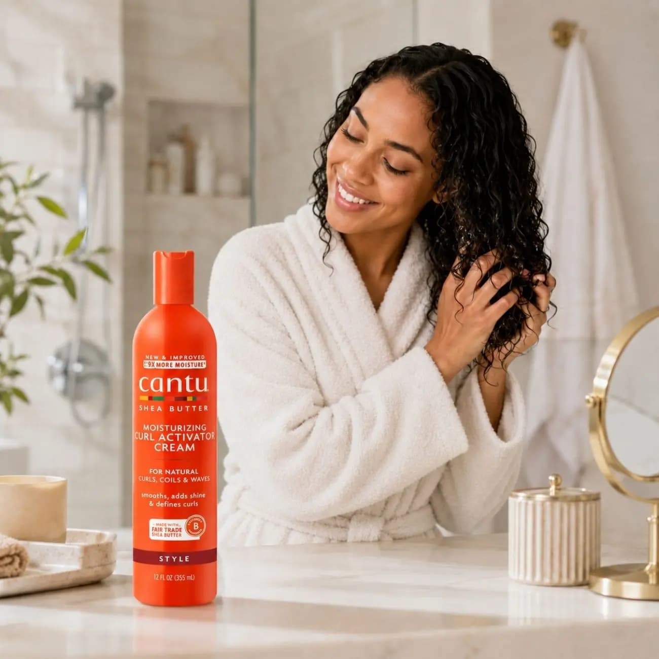 کرم اکتیویتور مرطوب کننده موی فر کنتو Cantu اصل حاوی شی باتر حجم 355ml — تصویر ۲