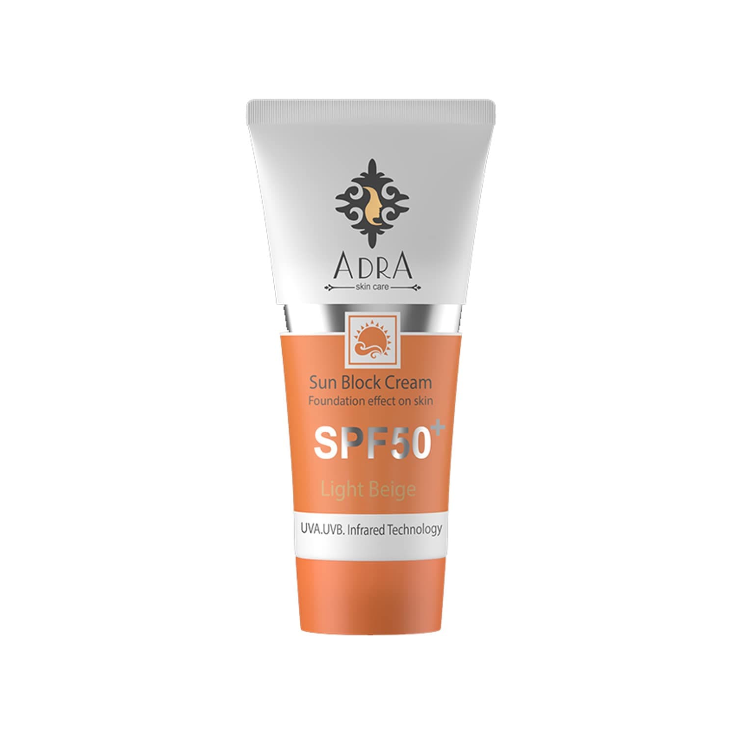 کرم ضد آفتاب آدرا مدل SPF 50 مناسب انواع پوست حجم 50 میلی لیتر – بژ روشن