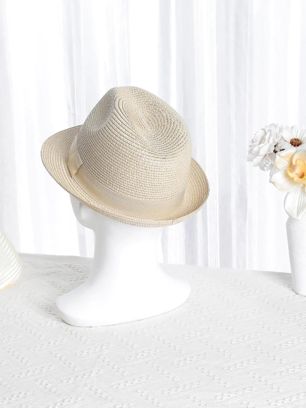 کلاه حصیری مینیسو، مدل British Style Simple Panama Straw Hat، طرح بریتیش، بژ، 37 سانتی متر — تصویر ۲