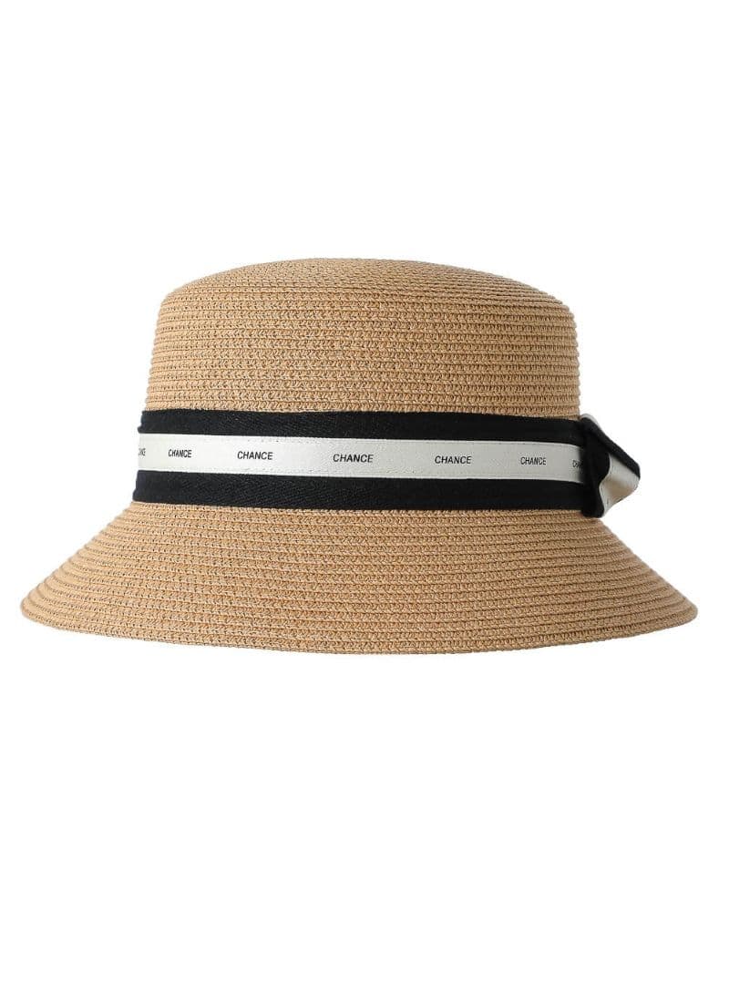 کلاه حصیری چنل مینیسو، مدل Miniso fashion Letters Ribbon Straw Hat (Dark Brown)، شنی، 57 سانتی متر — تصویر ۲