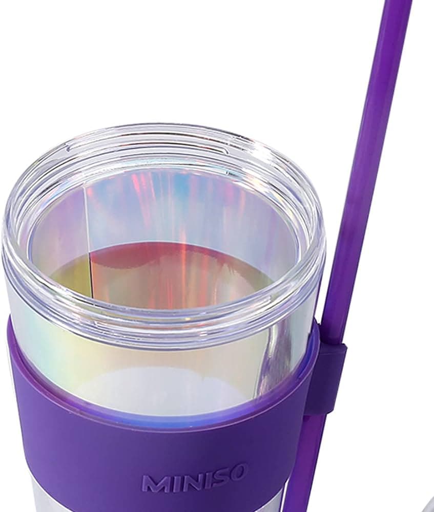 بطری در دار و نی دار مینیسو، مدل Illusion Collection Straw Water Bottle، طرح خرگوش پولکی،بنفش، 420 میلی لیتر — تصویر ۲