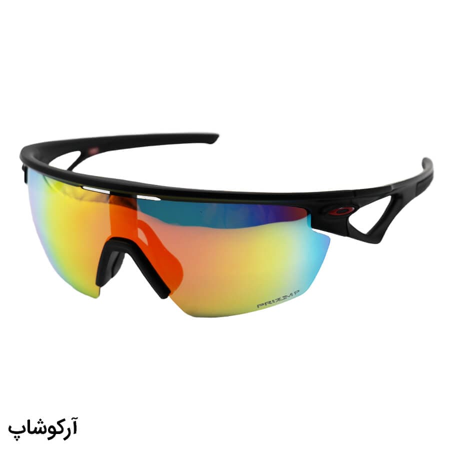 عینک ورزشی اوکلی با فریم مشکی مات، از جنس کائوچو و لنز آینه‌ای و چند رنگ مدل OO9403-0336