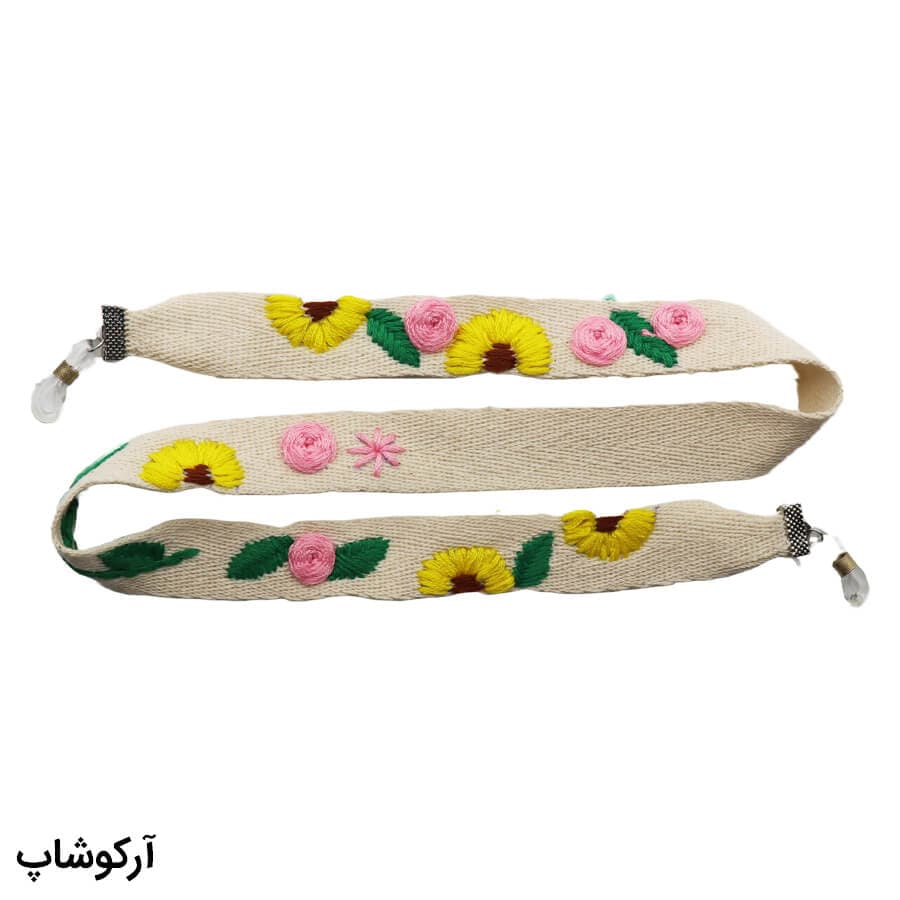بند عینک دست ساز با رنگ کرمی، از جنس پارچه‌ای و سوزن دوزی شده مدل 992945