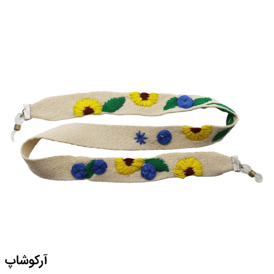 بند عینک دست ساز با رنگ کرمی، از جنس پارچه‌ای و سوزن دوزی شده مدل 992941