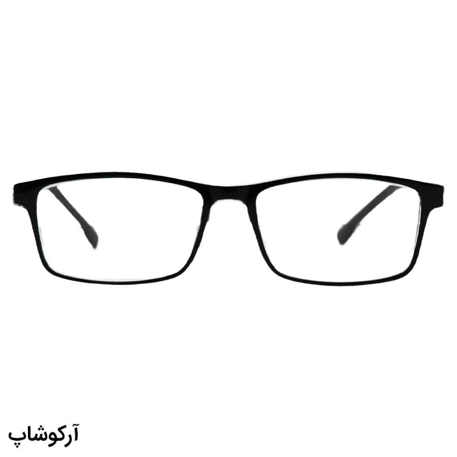عینک مطالعه نزدیک بین نمره +3.00 با فریم مشکی، مستطیلی شکل و دسته طرح باربری مدل DBB09 — تصویر ۲