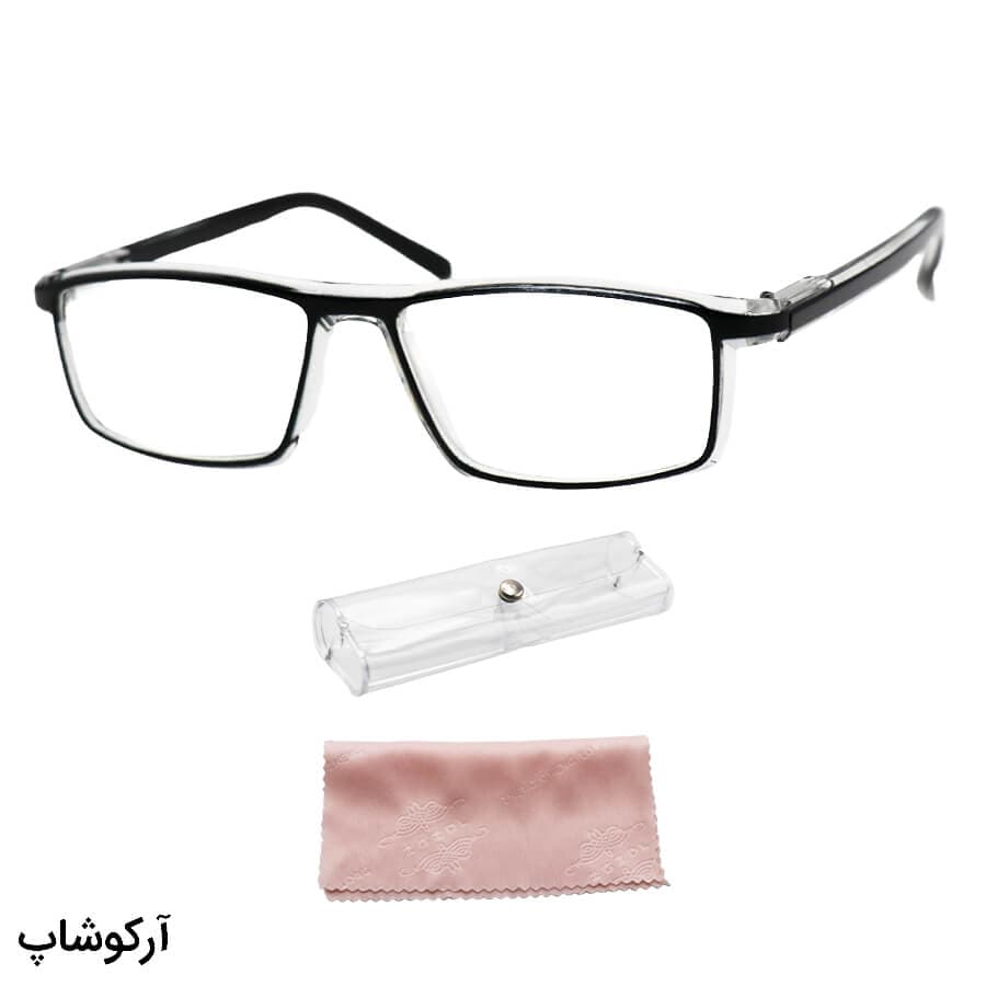 عینک مطالعه نزدیک بین نمره +2.50 با فریم مستطیلی، رنگ مشکی، لنز بلوکات و لولا فنردار مدل 69371