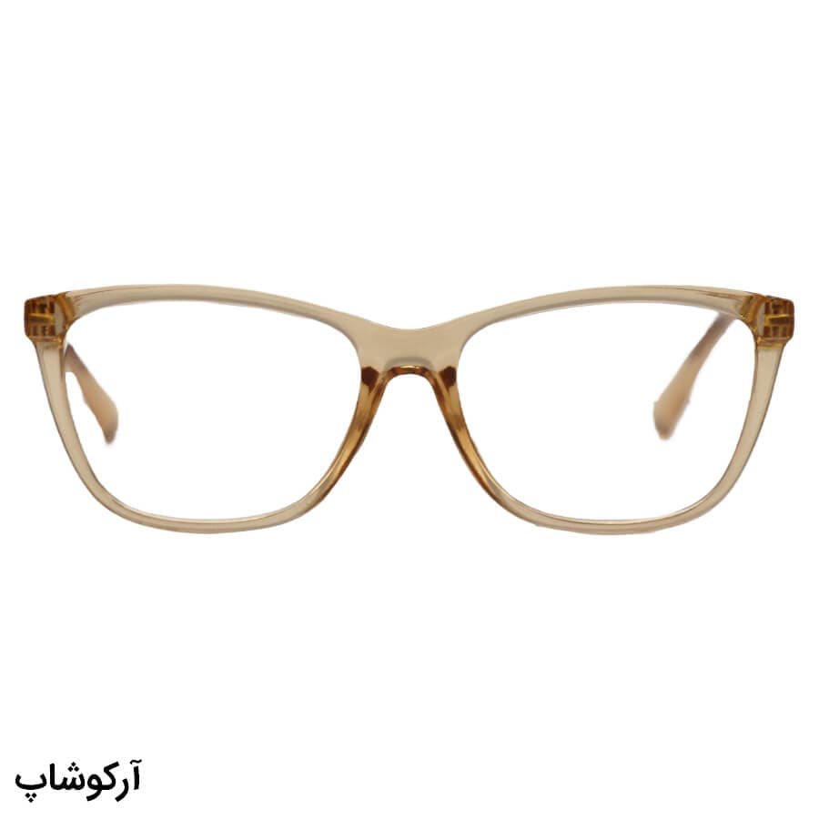 عینک مطالعه زنانه نزدیک بین نمره +1.75 با فریم گربه‌ای، رنگ عسلی و دسته طرح دار مدل DZ125 — تصویر ۲