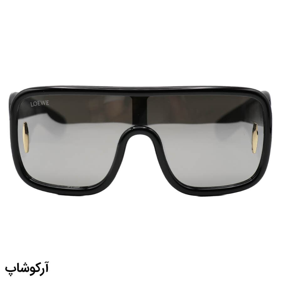 عینک آفتابی فانتزی LOEWE با فریم مربعی، اور سایز، رنگ مشکی و لنز آینه‌ای و رنگ نقره‌ای مدل 4000 — تصویر ۲