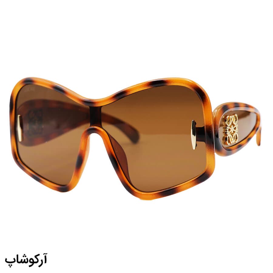 عینک آفتابی فانتزی LOEWE با فریم رنگ هاوانا، اور سایز، دسته پهن و عدسی رنگ قهوه‌ای مدل 5000