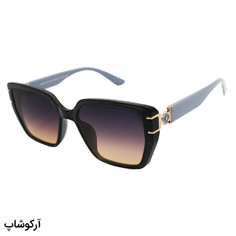 عینک آفتابی زنانه لویی ویتون با فریم مشکی، مربعی شکل، دسته طوسی و لنز چند رنگ مدل M9038