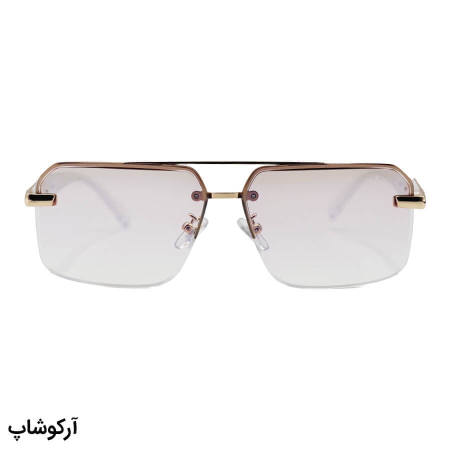 عینک شب PRADA مستطیلی با فریم مخفی، رنگ طلایی، دسته شفاف و لنز بی رنگ مدل WH4054 — تصویر ۳