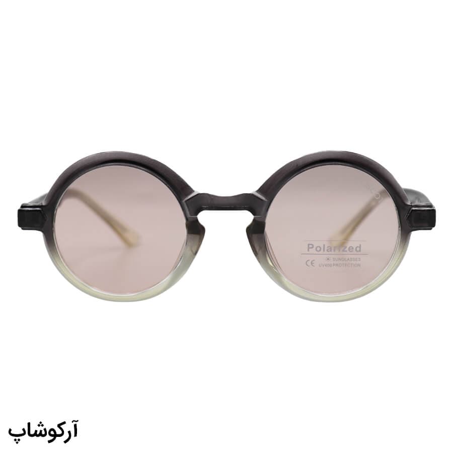 عینک آفتابی پلاریزه موسکات با فریم گرد، رنگ قهوه‌ای، دسته سیم‌دار و لنز قهوه‌ای روشن مدل P1206