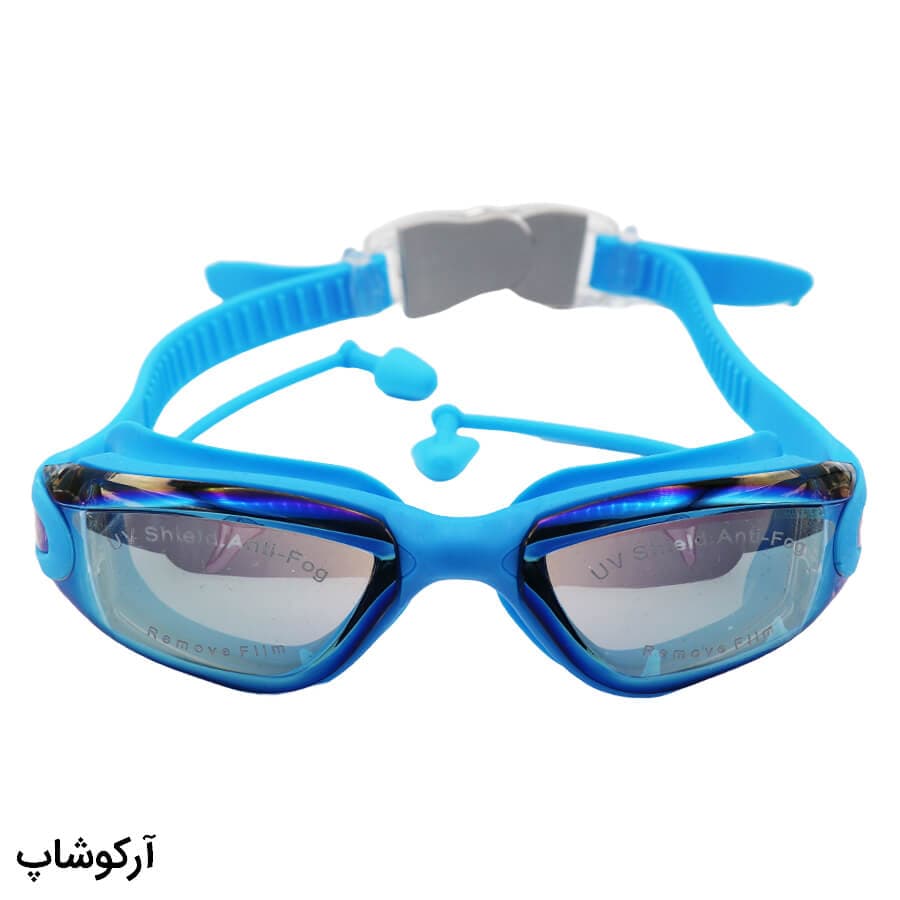 عینک شنا حرفه ای Speedo آبی کم رنگ، از جنس سیلیکونی به همراه گوش گیر مدل 39A