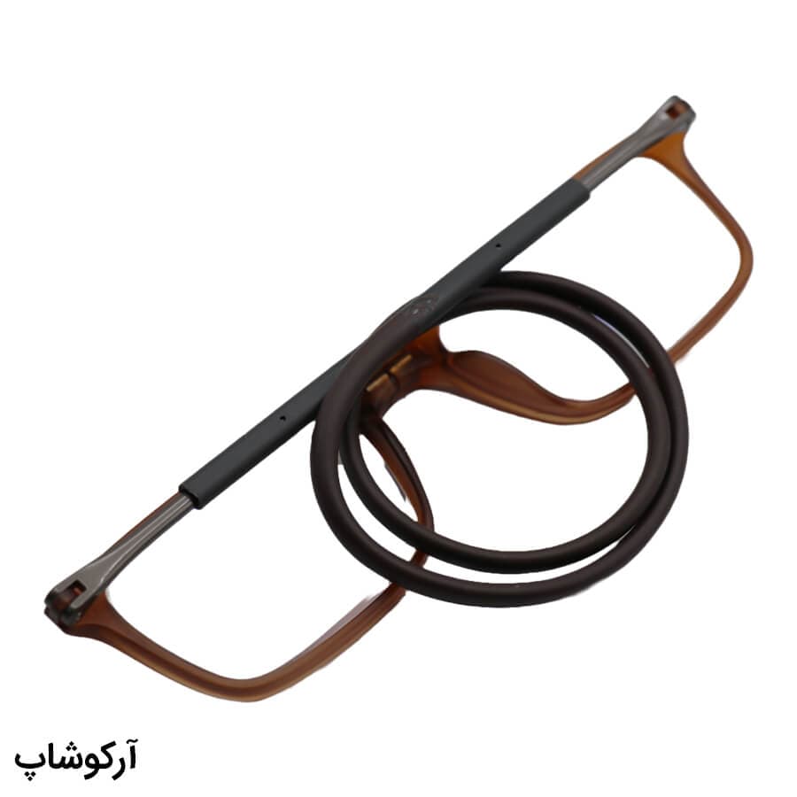 عینک مطالعه مگنتی با نمره +2.50 نزدیک‌بین (بلوکات) فریم قهوه‌ای، شکل مستطیلی و بند قهوه‌ای مدل 53343 — تصویر ۲