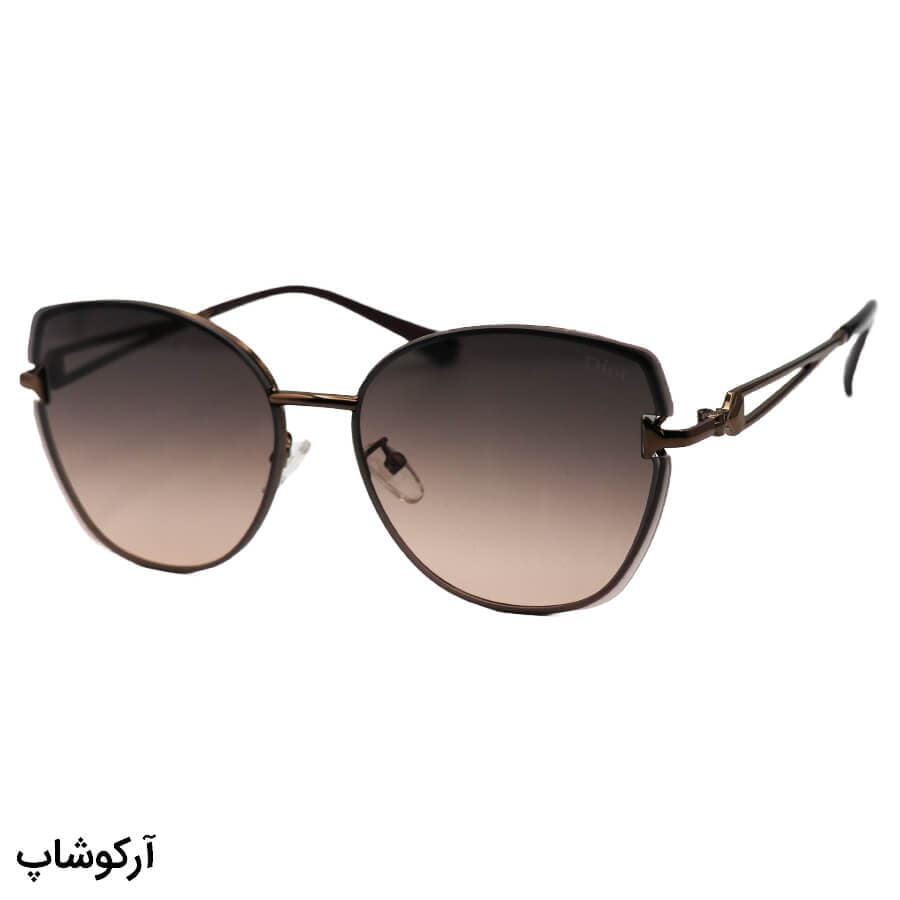 عینک آفتابی زنانه Dior با فریم شکل چشم گربه‌ای، رنگ مسی و لنز قهوه‌ای سایه روشن مدل 2568