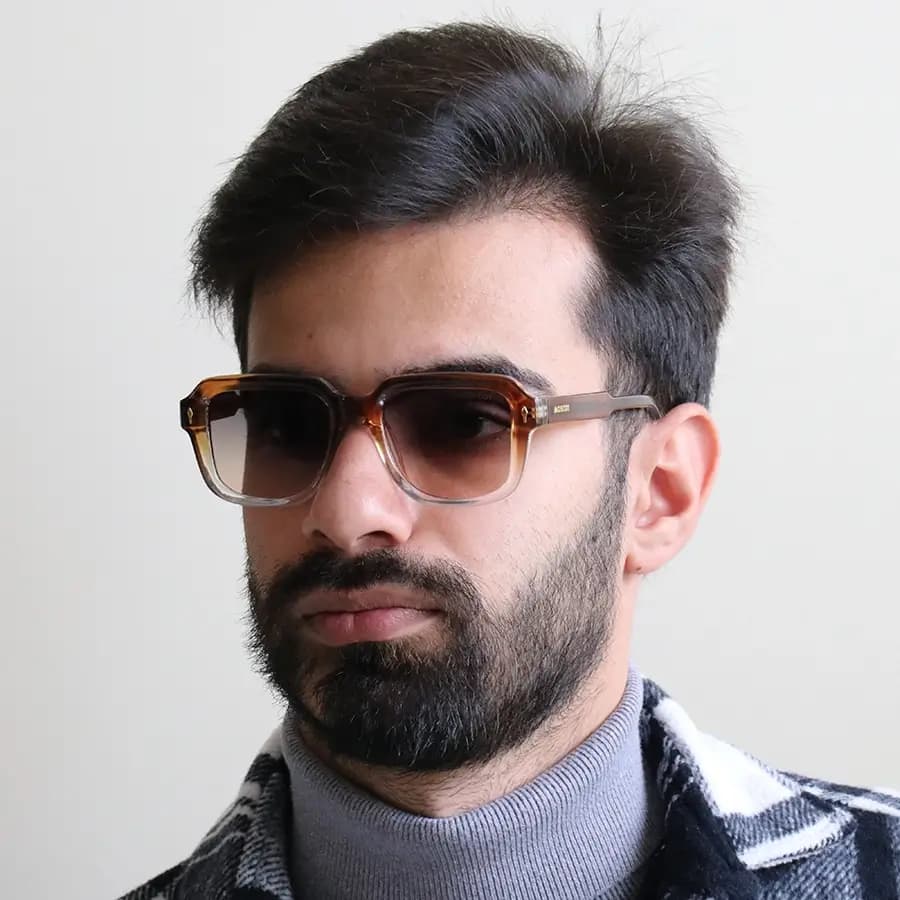عینک آفتابی پلاریزه موسکات با فریم مربعی، قهوه‌ای رنگ، دسته سیم دار و لنز قهوه‌ای روشن مدل P1203 — تصویر ۲