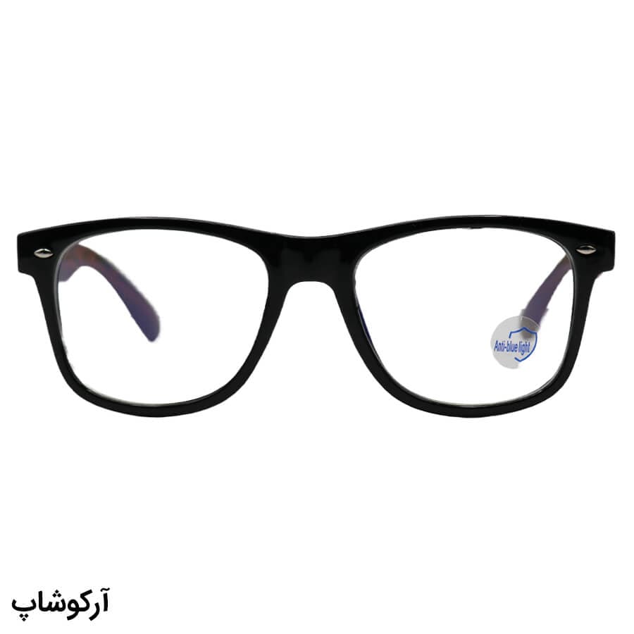 عینک طبی با فریم شکل ویفرر، از جنس کائوچو، رنگ مشکی، دسته قهوهای و لنز بلوکات قابل تعویض 2182 — تصویر ۳