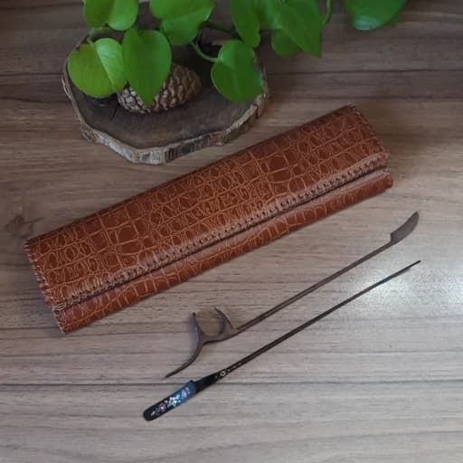 جعبه مضراب سنتور چرم کروکودیلی قهوه ای عسلی