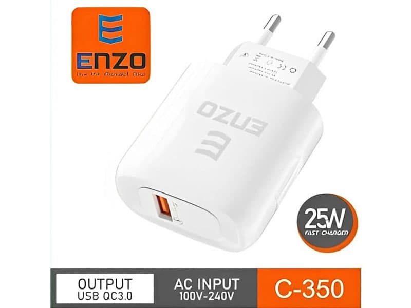 شارژر دیواری 25 وات انزو C-350 به همراه کابل USB-C | فست شارژ ایمن و سریع