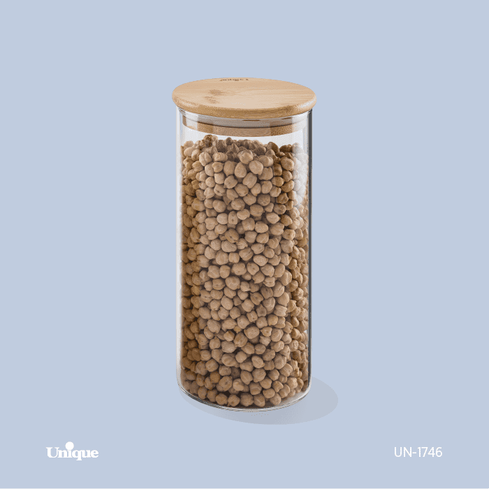 بانکه شیشه ای درب چوبی گرد 20 سانت یونیک کد 1746-UN — تصویر ۲