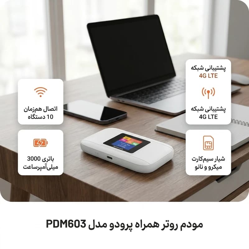 مودم 4G LTE پرودو PDM603 | مودم همراه با باتری 3000mAh و WiFi — تصویر ۷