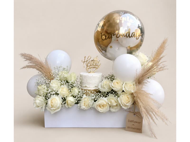 باکس گل و کیک برای هدیه فوری با ارسال فوری