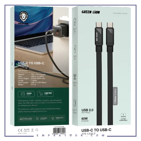 کابل تبدیل USB-C به USB-C گرین لاین Green Lion GNTPE1MC2CBK — تصویر ۳