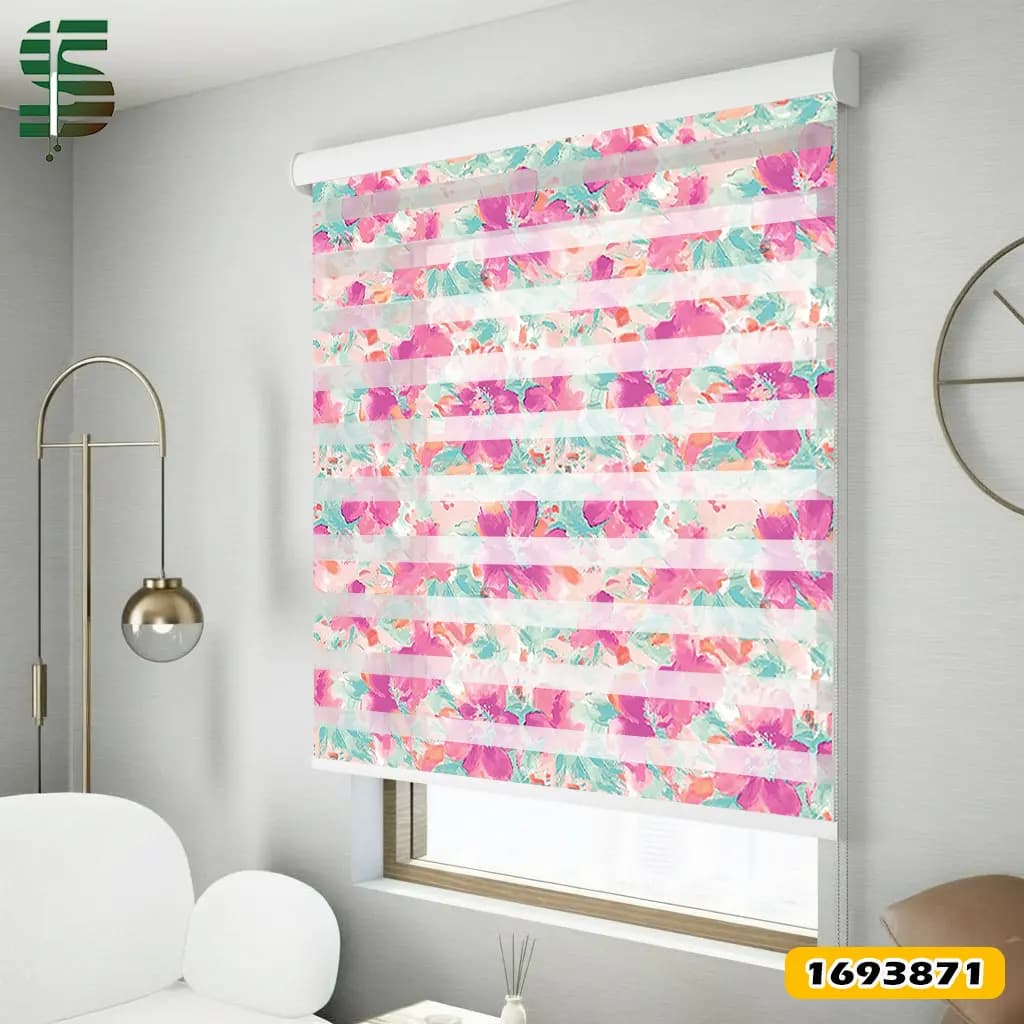 پرده زبرا طرح دار کد 1693871 مدل گل های آبرنگی