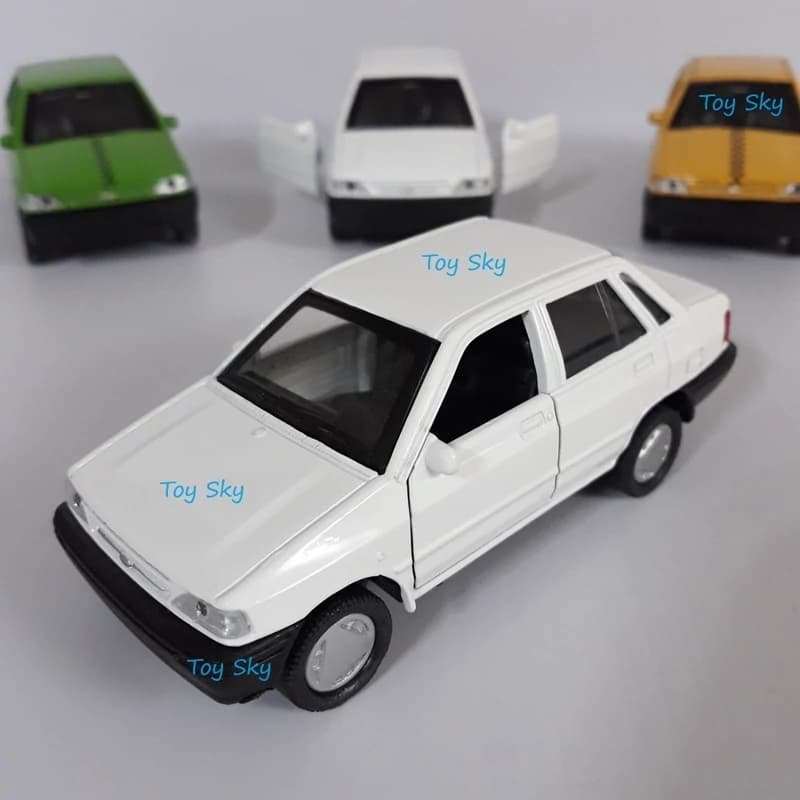اسباب بازی - ماکت ماشین - پراید صبا (صندوق دار) - Pride Saba - فلزی - عقبکش - دربهای جلو بازشو - رنگ سفید — تصویر ۳