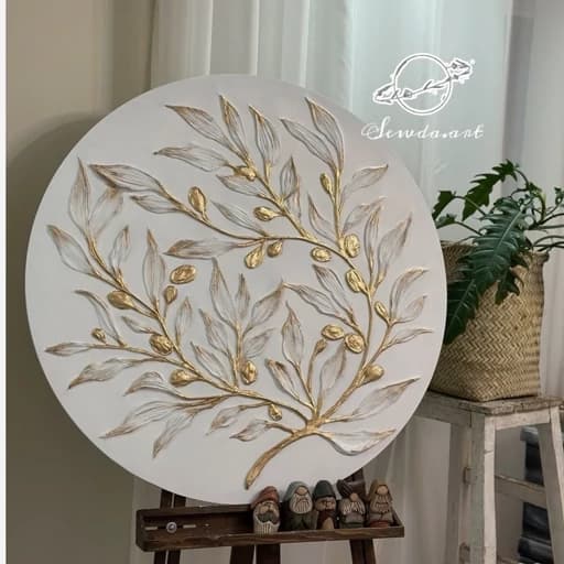 تابلو نقاشی برجسته سفید طلایی