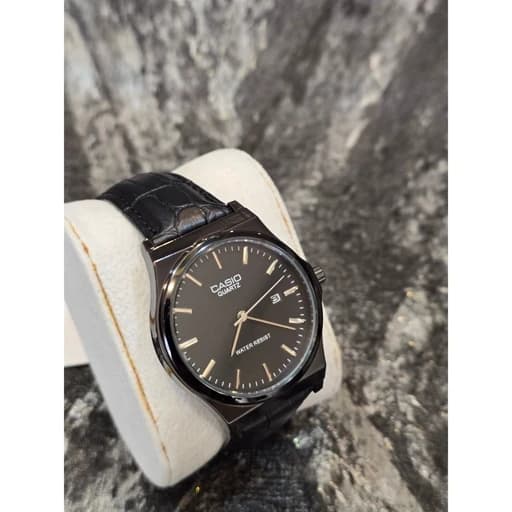 ساعت مچی مردانه کاسیو casio بند چرمی مشکی صفحه مشکی