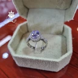 انگشتر نقره زنانه نگین یاسی با عیار 925 و آبکاری طلاسفید — تصویر ۲