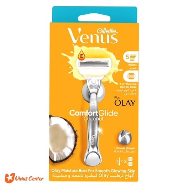 دسته تیغ ژیلت ونوس 5 تیغ مدل Comfort Glide Coconut همراه با 2 تیغ اصلاح