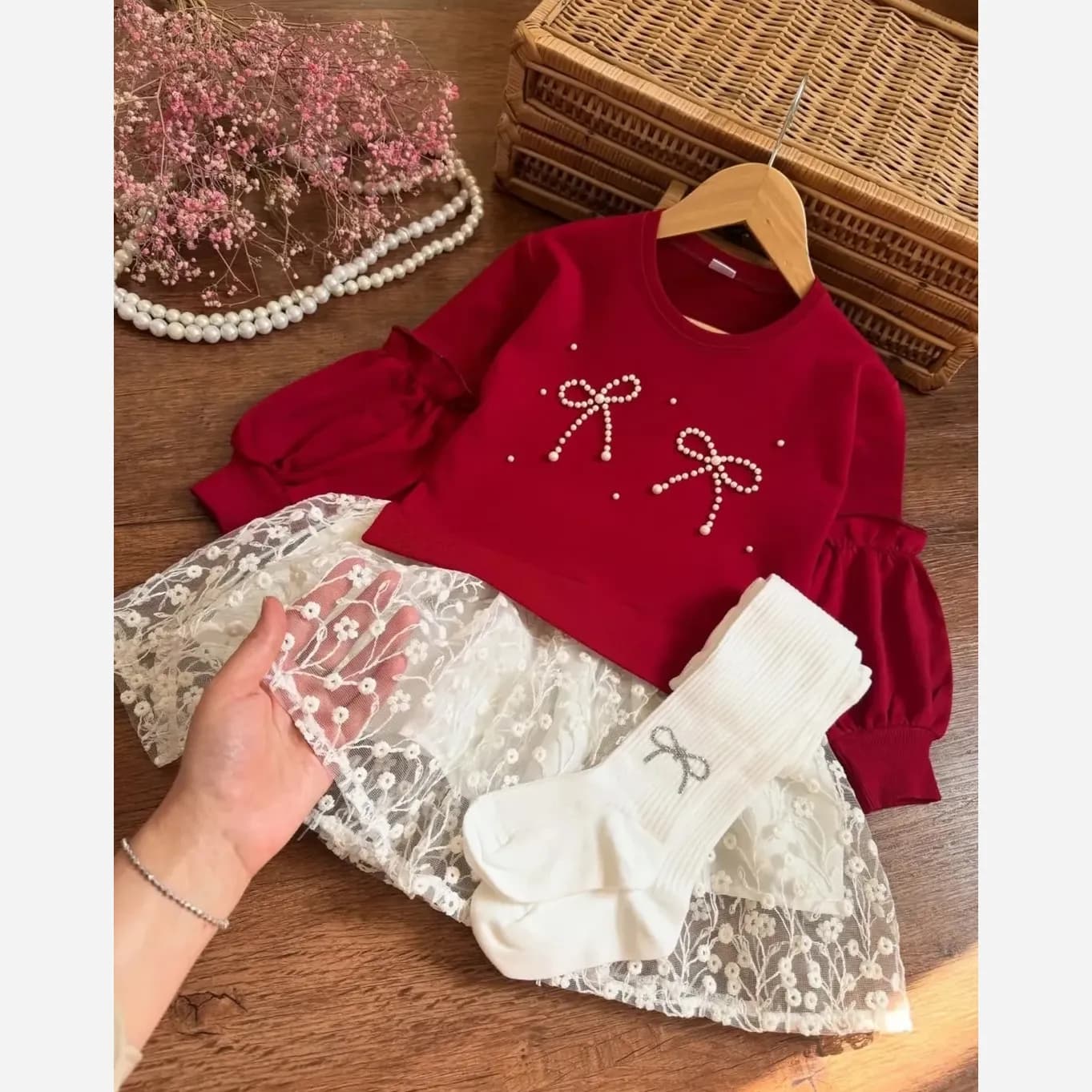 سارافون دخترانه مرواریدی مجلسی در 4 سایز مختلف — تصویر ۵