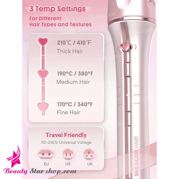 فر کننده مو صورتی شیگلم مدل Cupids Charm One-Touch سایز 25 میلی متر — تصویر ۳