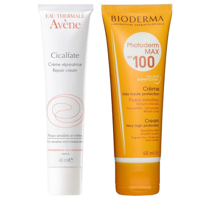 پک کرم ترمیم کننده سیکالفیت اون و کرم ضد آفتاب بدون رنگ SPF100 بایودرما