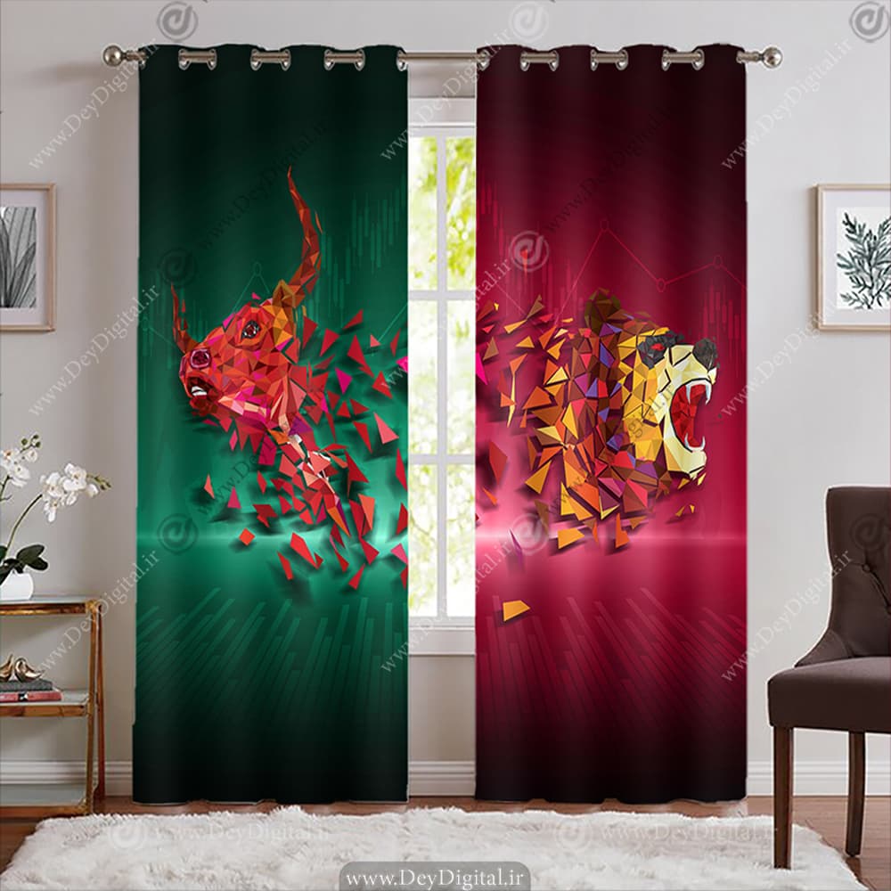 پرده طرح سه بعدی گاو و خرس بازار ارزی BA-8265-s
