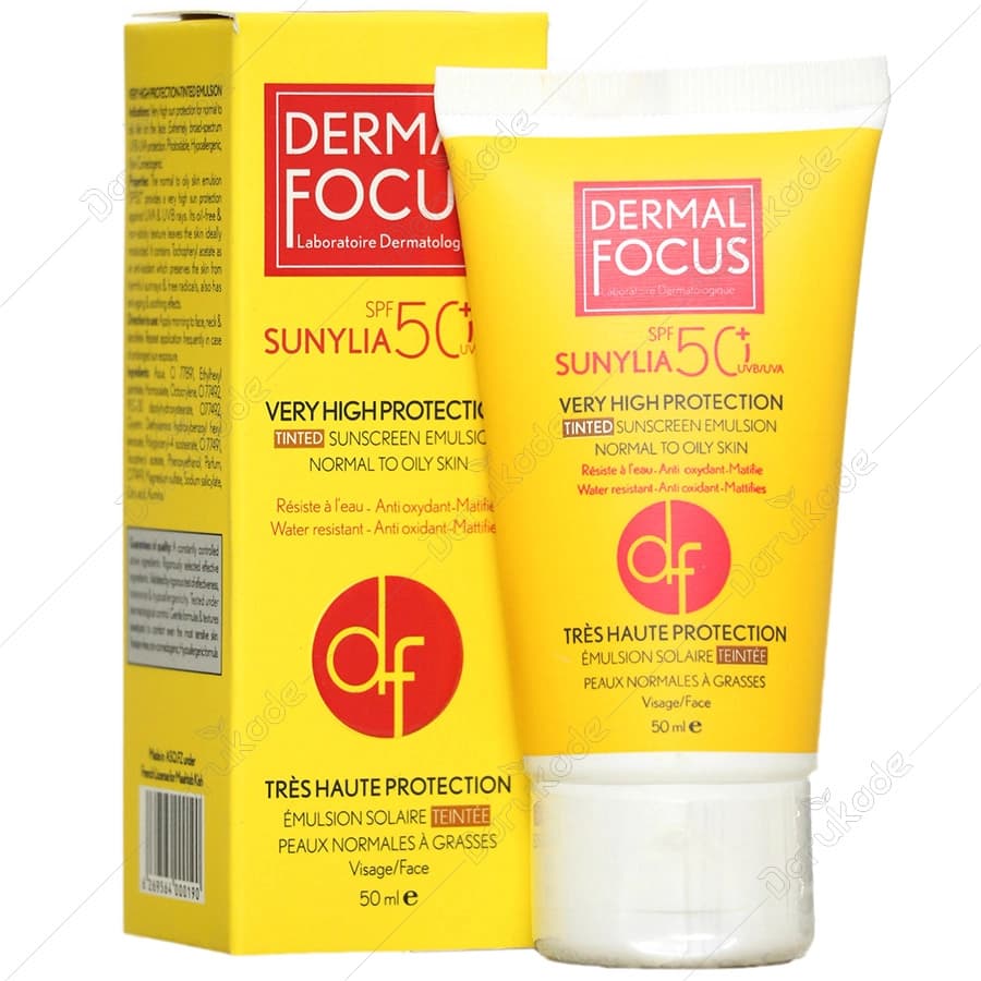 کرم ضد آفتاب رنگی سانیلیا پوست نرمال تا چرب SPF50 درمال فوکوس 50 میلی لیتر