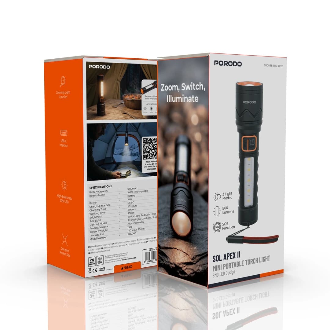 چراغ قوه پرودو مدل Sol Apex II Mini با نور 800 لومن مدل PD036CBK — تصویر ۲
