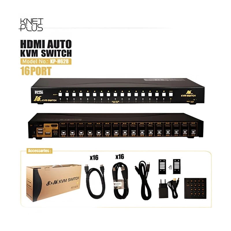 سوییچ KVM اتوماتیک شانزده پورت کی نت پلاس KP-H6216 — تصویر ۳