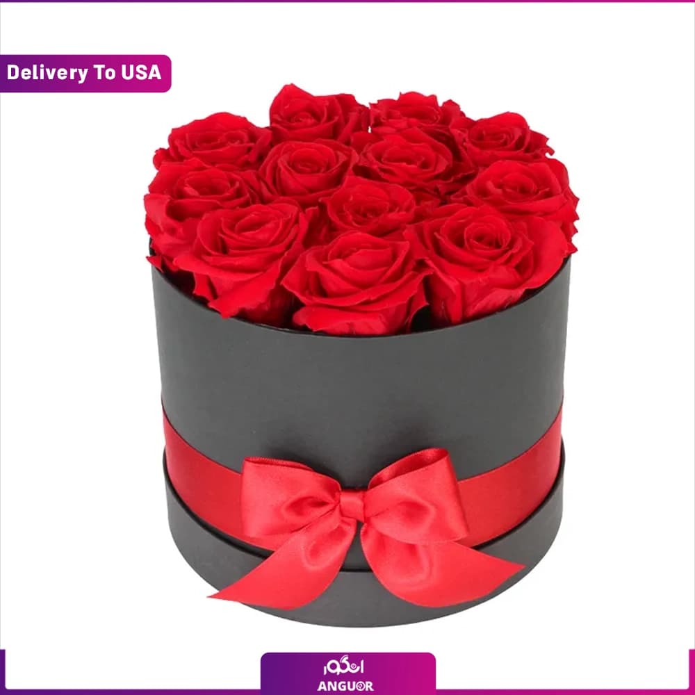 باکس گل رز قرمز 10 شاخه (تحویل در امریکا)