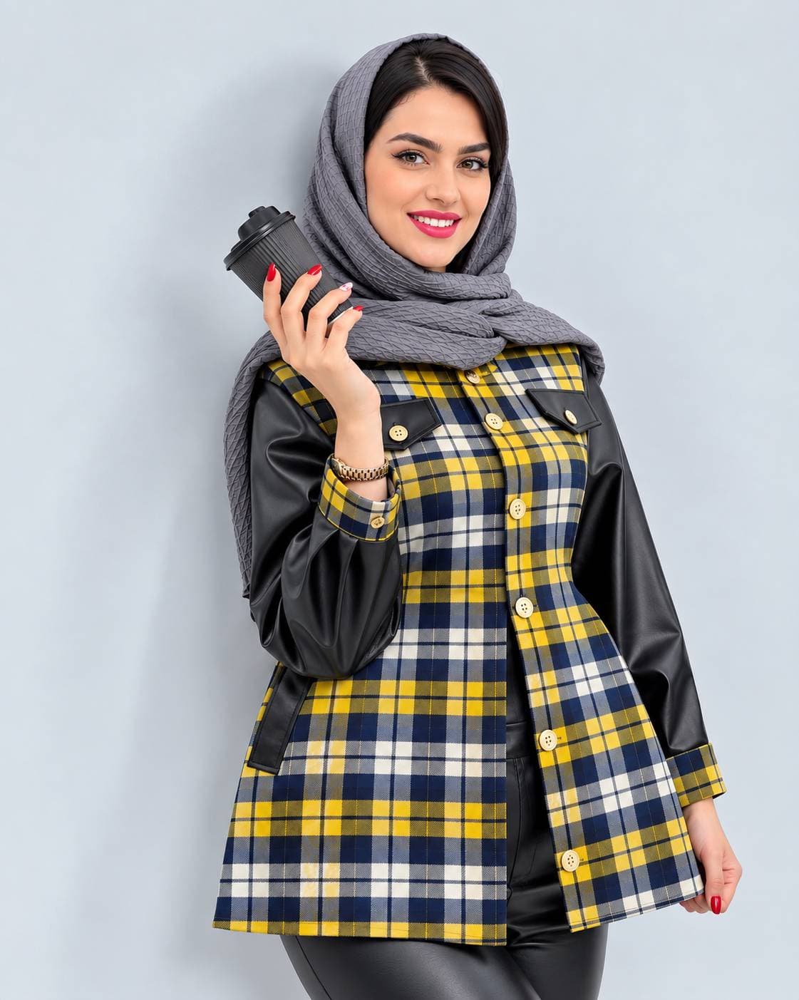 مانتو ترکیبی شاکمن -موهر پشمی-چرم تیرکمانی کد sh25898